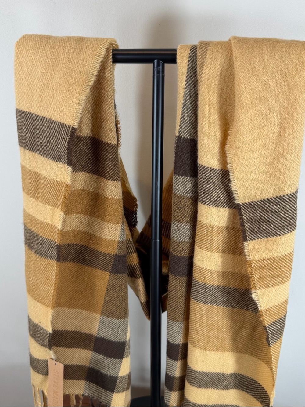 NWT Steve Madden Tan and Brown Striped Fringed Scarf - Picture 5 of 5